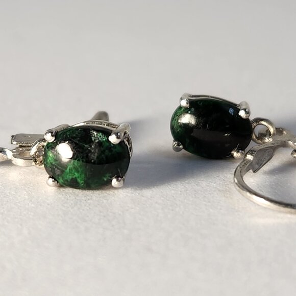 VTG 925 Green Opal Leverback Earrings - Beautiful marble coloring. - Picture 1 of 8